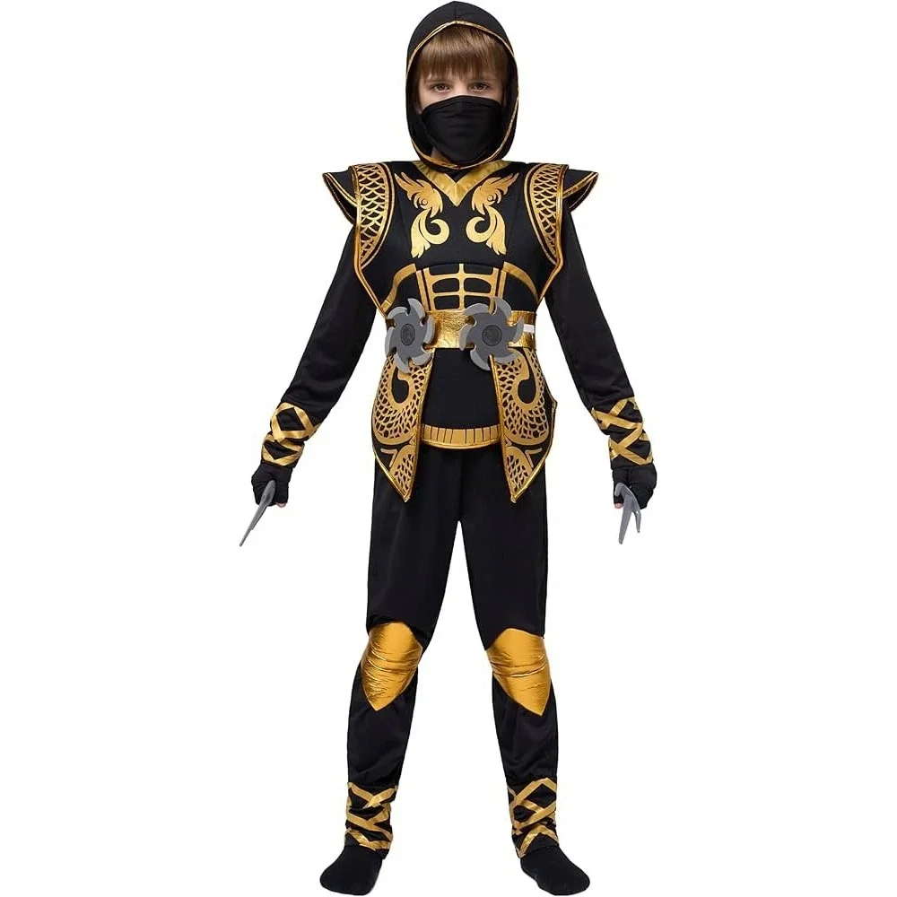 Joyin Kids Ninja Warrior Costume Black Gold Dragon Set Medium 8-10 Years